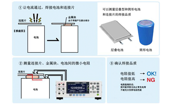 電池和連接片之間的接合電阻測量